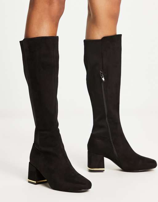 New Look Wide Fit – Flache, kniehohe Stiefel in Schwarz, weite Passform, 4 von 4
