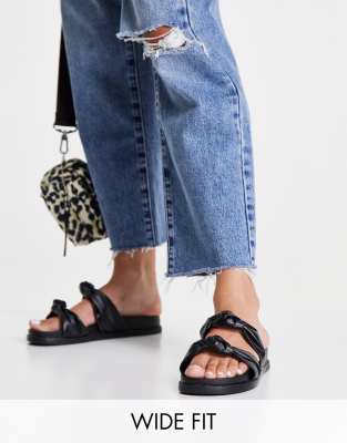 New Look Wide Fit – Flache Sandalen in Schwarz mit Knotendetail, weite Passform