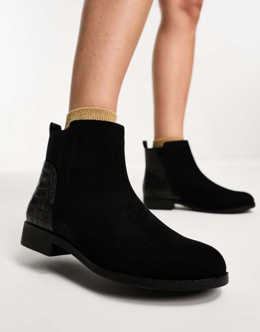 Wide Fit Flat Black Suede Chelsea Boots Wide Fit Faux Suede Flat