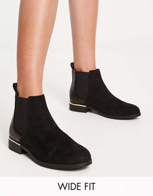 New Look Wide Fit flat chunky chelsea boot in black