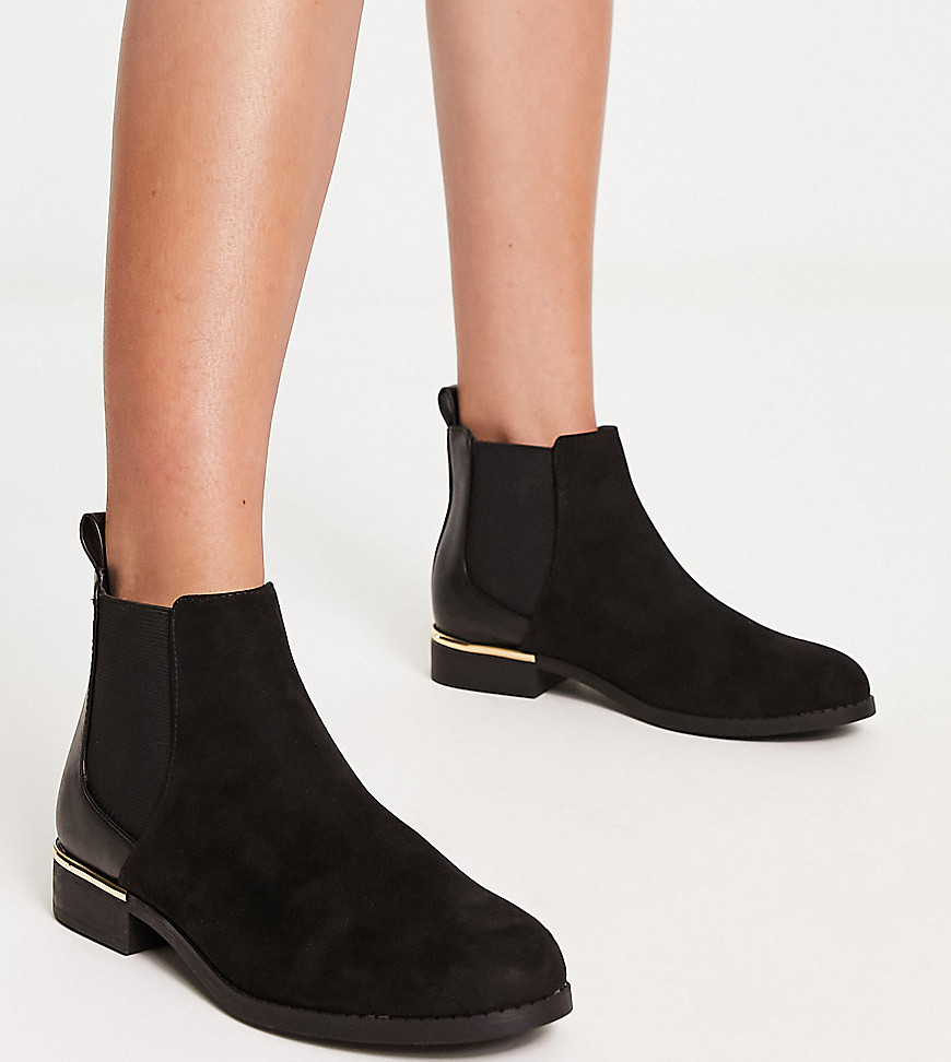 New Look Wide Fit Flat Croc Chunky Chelsea Boot In Black