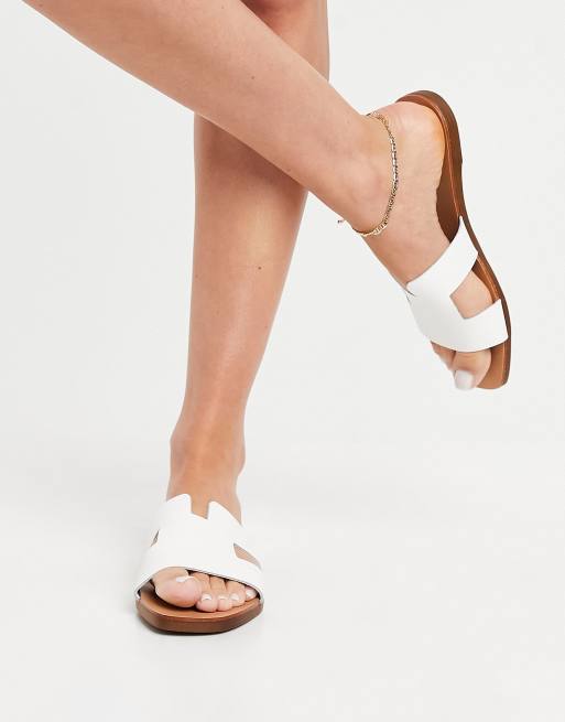 White flat mule sandals sale