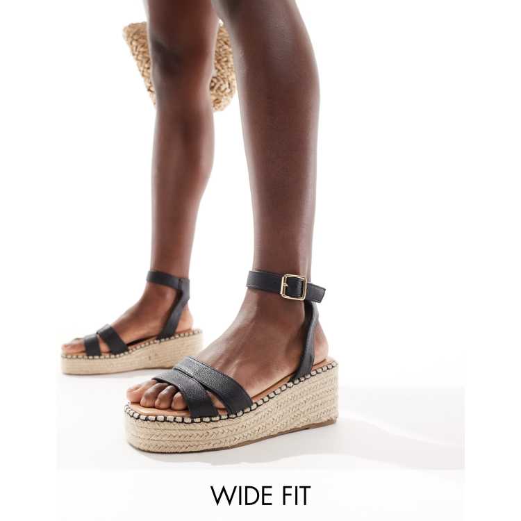 New Look Wide Fit flatform sandal in black ASOS