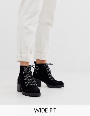 black lace up heeled hiker boots