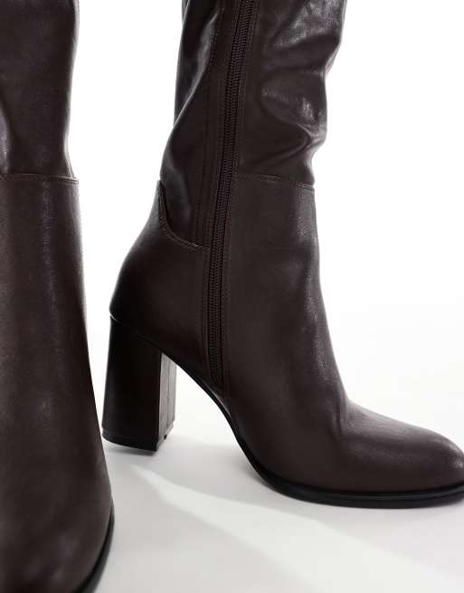 New Look Wide Fit heeled knee boot in burgundy, 2 of 4