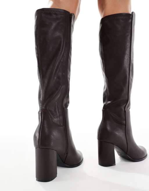 New Look Wide Fit heeled knee boot in burgundy, 4 of 4