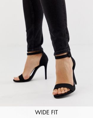 Look wide fit heeled sandal in black 