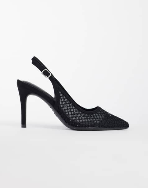 New Look Wide Fit hotfix diamante mesh slingback heel in black - view 1