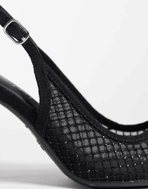 New Look Wide Fit hotfix diamante mesh slingback heel in black, 3 of 4