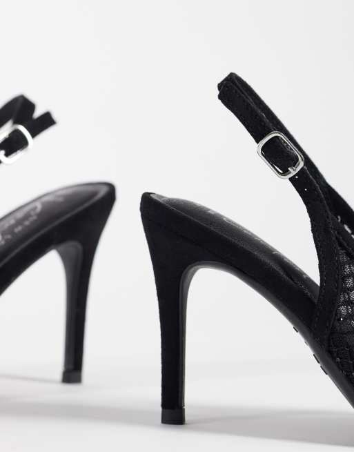 New Look Wide Fit hotfix diamante mesh slingback heel in black, 4 of 4