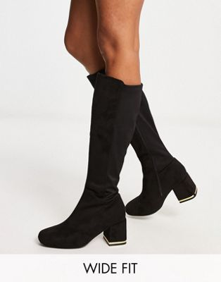 New Look wide fit knee flat boots in black