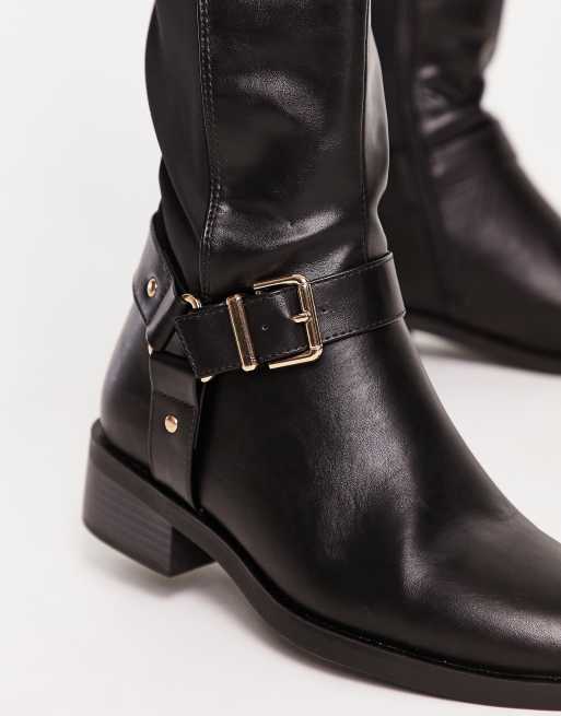 New Look - Wide Fit - Knæhøje chunky chelseastøvler i sort, 3 af 4