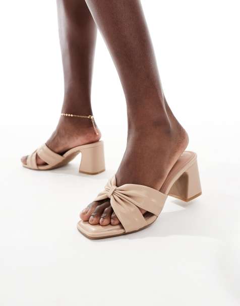 New Look Wide Fit knot strap heeled mule in camel - view 1