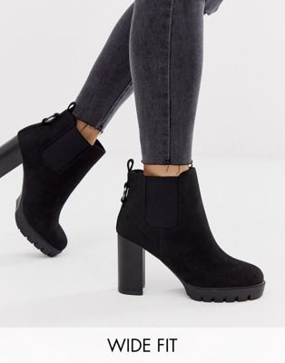 New Look Wide Fit lace up chunky platform heeled boots in black | ASOS