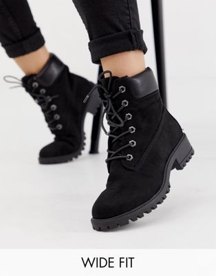 black flat tie up boots