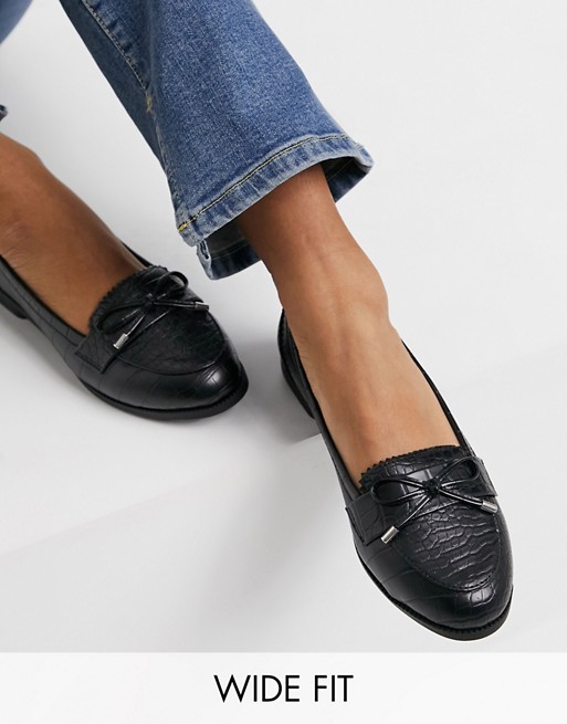 New Look Wide Fit loafer in black croc
