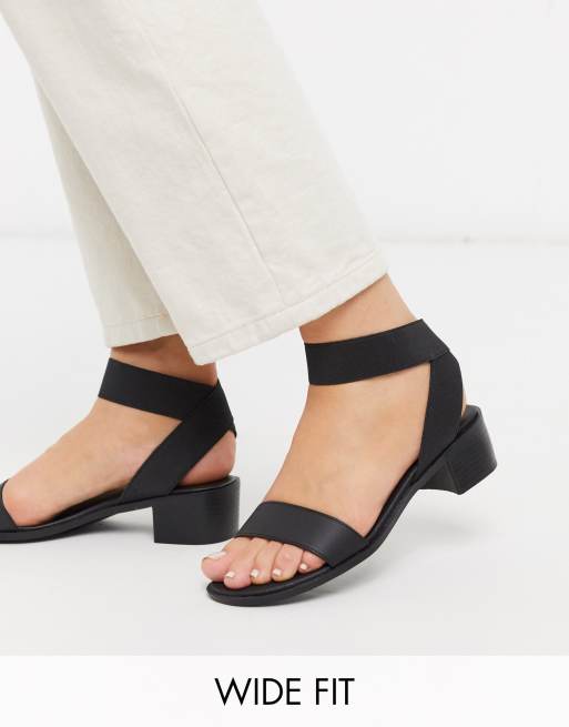 New Look Wide Fit low block heeled sandals with elastic straps in black