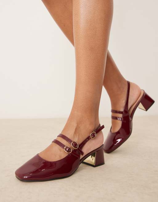 New Look Wide Fit - Mary Jane slingback schoenen met brede pasvorm en dubbele gesp in bordeauxrood