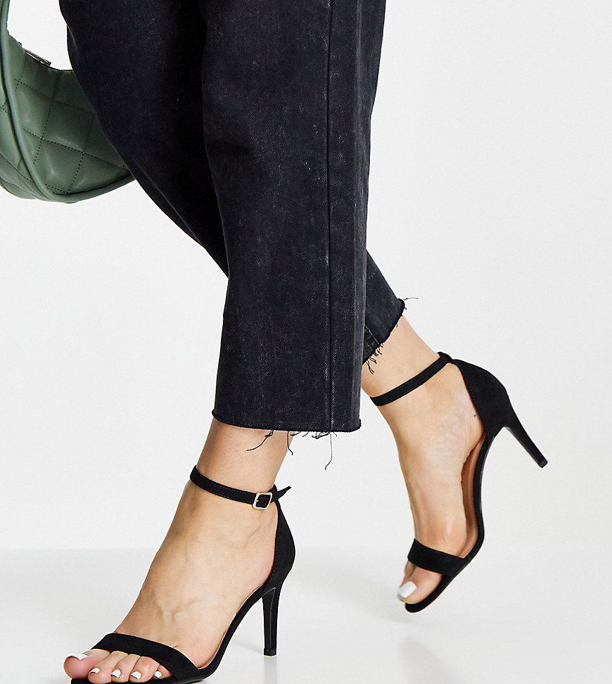 New Look Wide Fit - Middelhoge stiletto-sandalen met hak van sudette in zwart