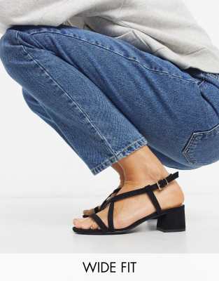 wide fit low heel black sandals