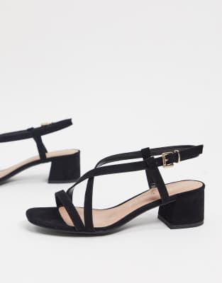 wide fit low heel black sandals