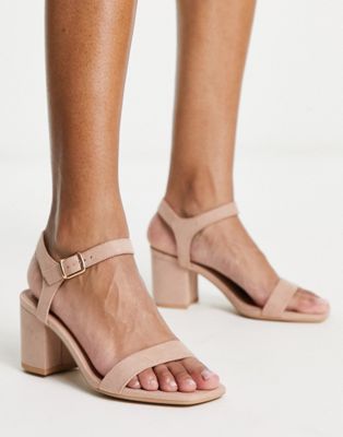 New Look Wide Fit open toe heeled sandal in oatmeal