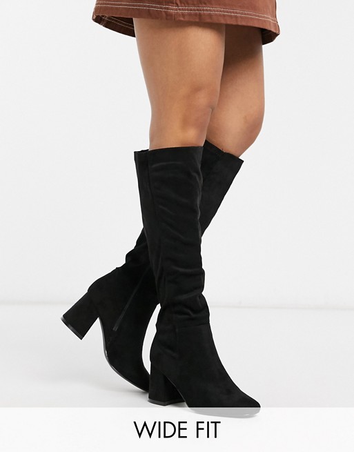 New Look wide fit knee high heeled boots in black