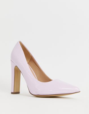 patent block heel court shoes
