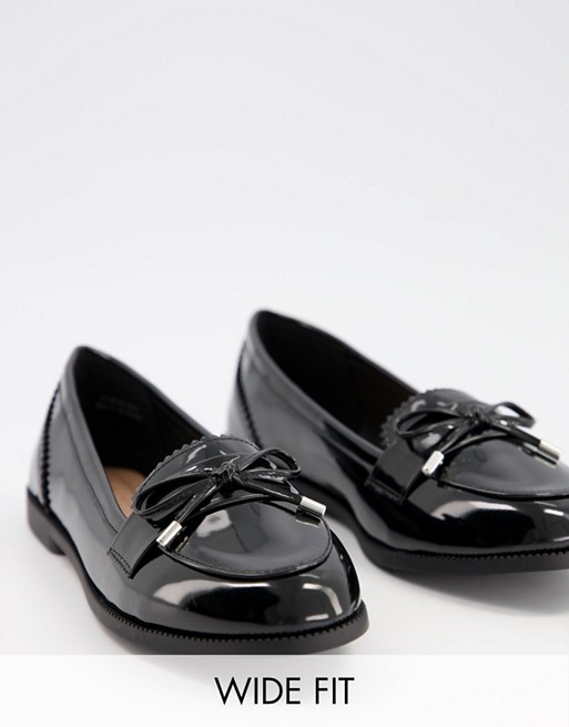 New Look Wide Fit patent faux leather loafer in black