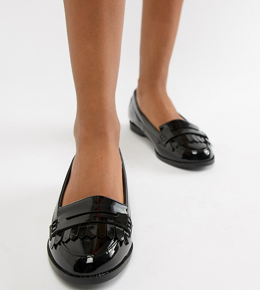 New Look Wide Fit Patent Fringe Loafer-Black