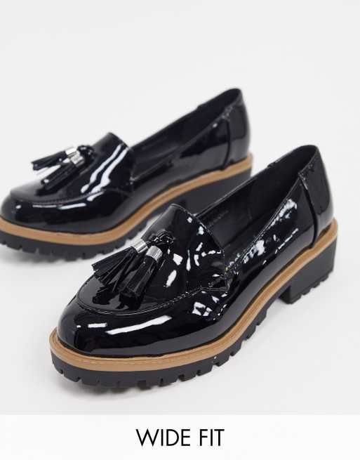 new look black patent loafers