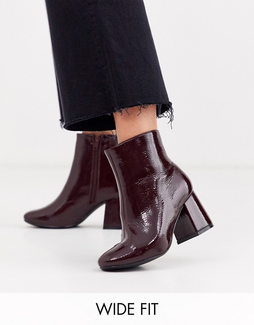 New Look Wide Fit patent square toe boot in dark red