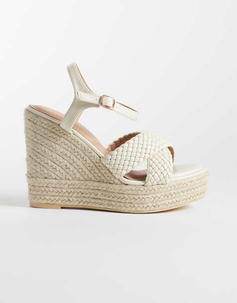 New Look Wide Fit plaited strap espadrille wedge sandal in off white - view 1