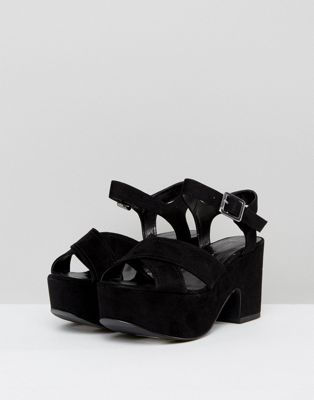 black wide fit platform sandals