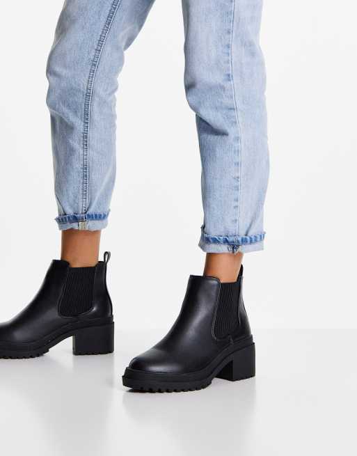 New Look Wide Fit Platte chelsea boots met hak en dikke zool in zwart