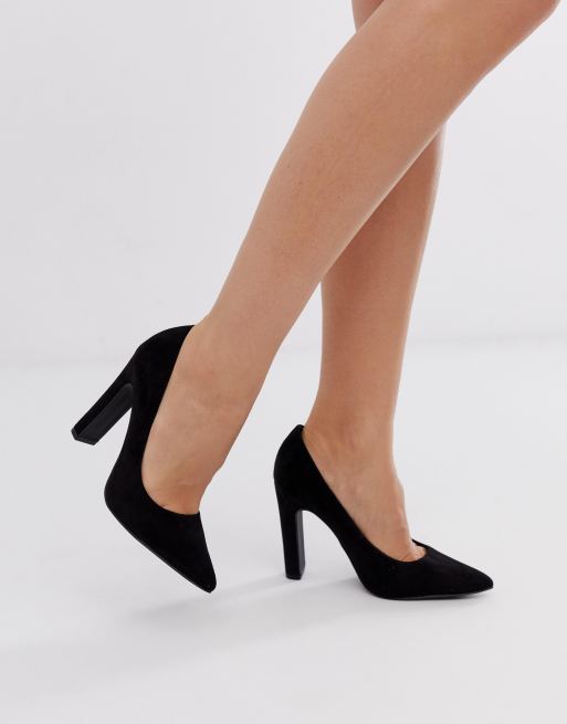 New Look Wide Fit pointed block heel court in black