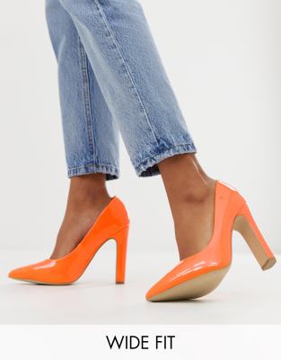 orange block heels wide fit