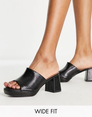 New Look wide fit PU chunky heeled platform mule in black lizard