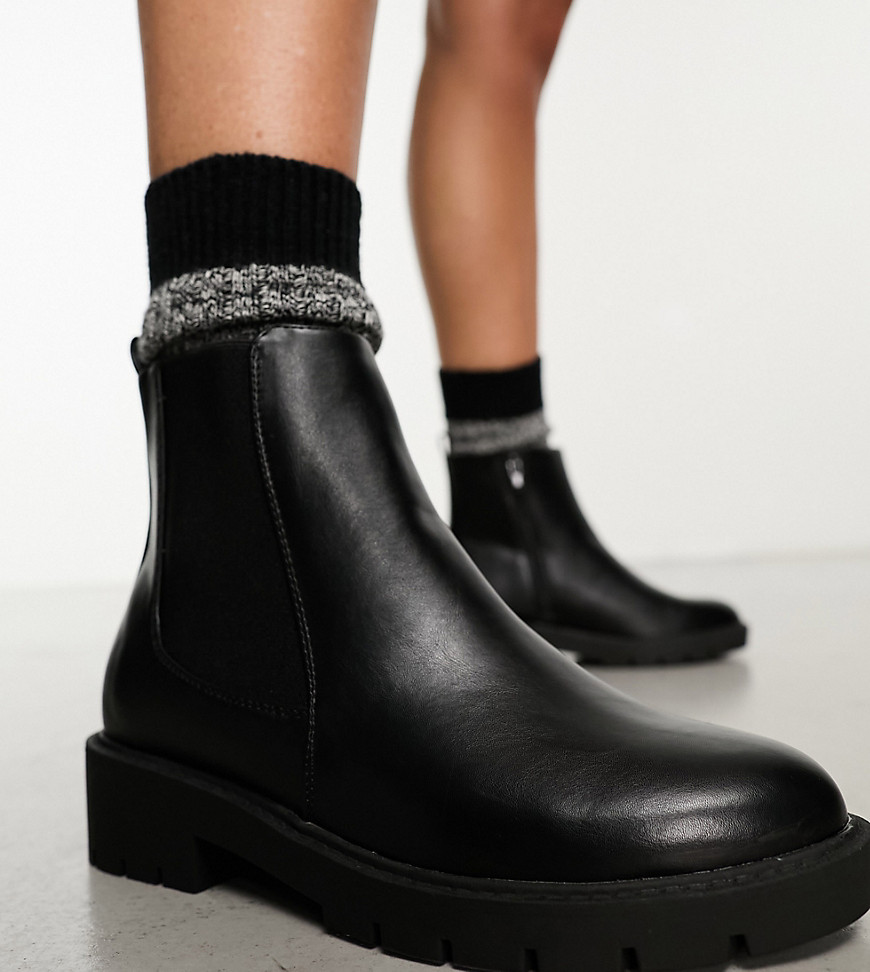 New Look wide fit PU stitch chelsea boots in black