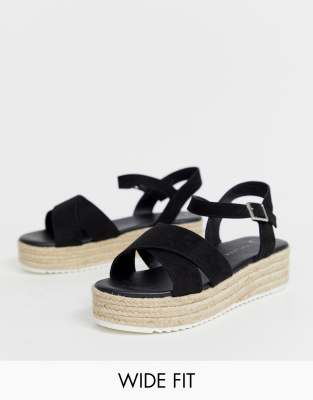 Integration bille perle New Look wide fit raffia flatform espadrille sandal in black | ASOS