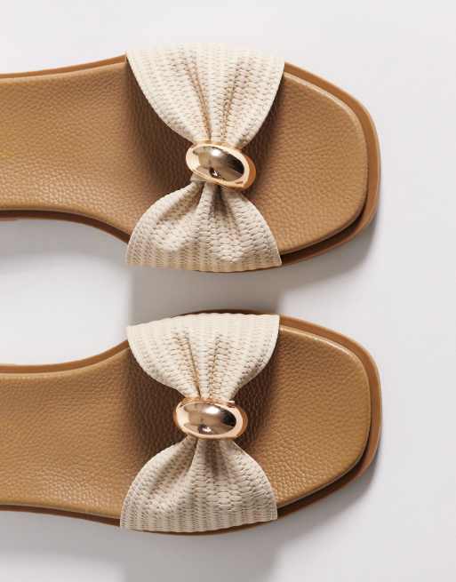 New Look Wide Fit - Råhvide sandaler i raffia med guldfarvede detaljer, 3 af 4