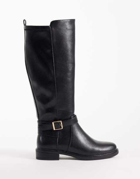 New Look Wide Fit riding boots with stretch fit in black - view 1