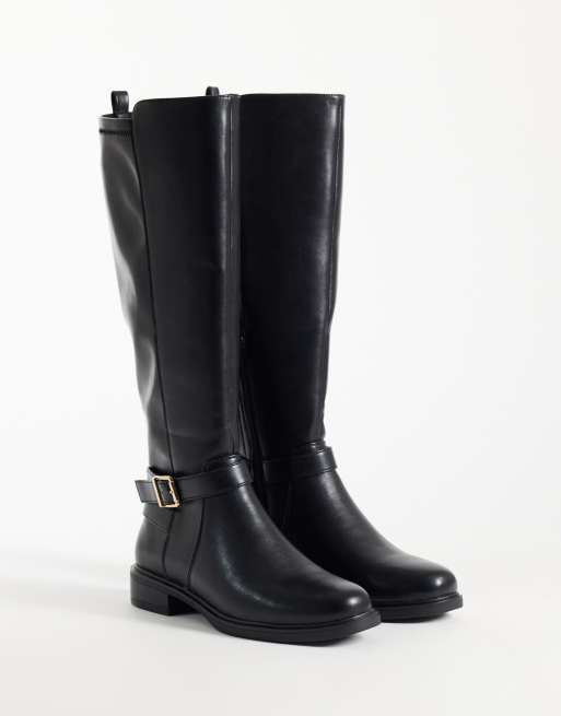 New Look Wide Fit riding boots with stretch fit in black, 2 of 4