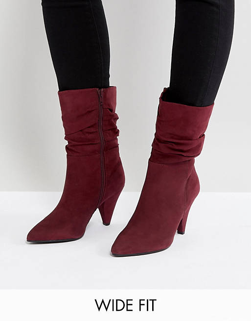 New Look Wide Fit Rouche Mid Calf Heeled Boot