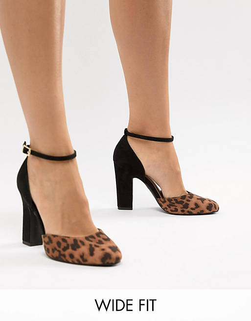 New Look Wide Fit Round Toe Leopard Print Heeled Shoe