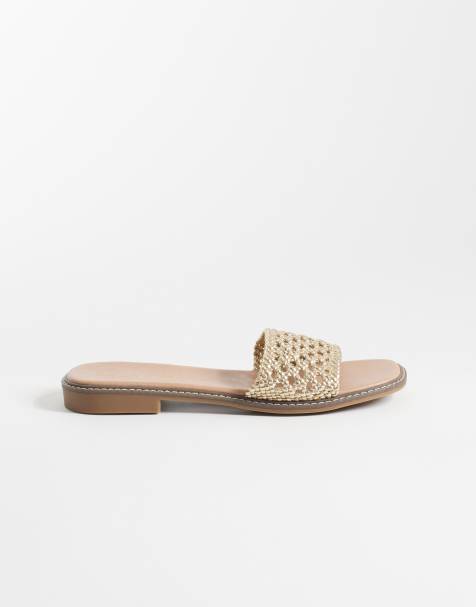 New Look Wide Fit – Sandalen in Gold mit Flechtdesign, weite Passform - view 1
