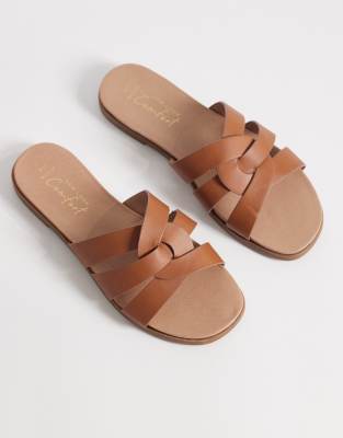 New Look Wide Fit - Sandalen in Hellbraun mit geflochtenen Riemen-Brown