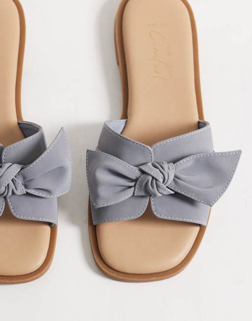 New Look Wide Fit – Sandalen in Mittelblau mit Schleifendetail, 2 von 4