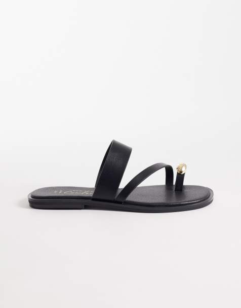 New Look Wide Fit – Sandalen in Schwarz mit Zehenschlaufe aus Metall - view 1