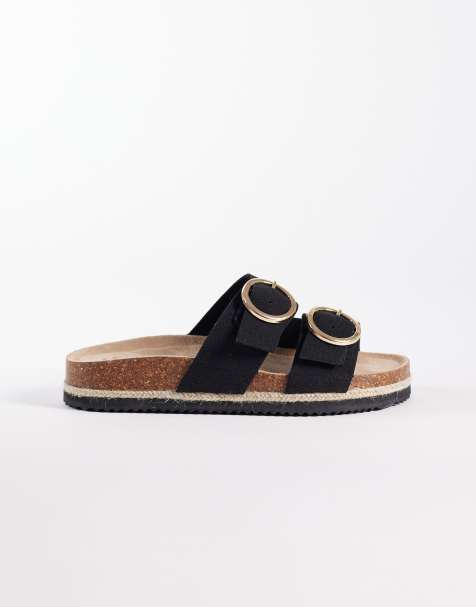 New Look Wide Fit - Sandalen van jute met dubbele gesp in zwart - view 1